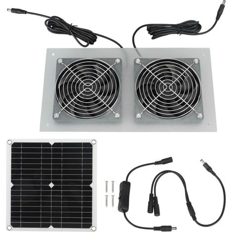 Ventilateur Solaire 15W Double Flux - Kit Énergie Solaire pour Poulailler, Serre, Abri, Maison d'Animaux et Fenêtre