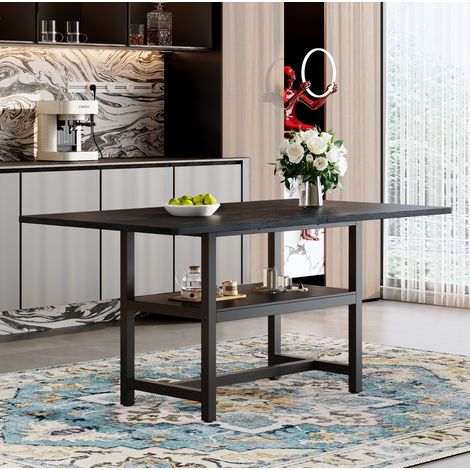 MEUBLIV Table à manger 160x90 cm noire – avec étagère de rangement, 4 à 6 personnes (1/5)