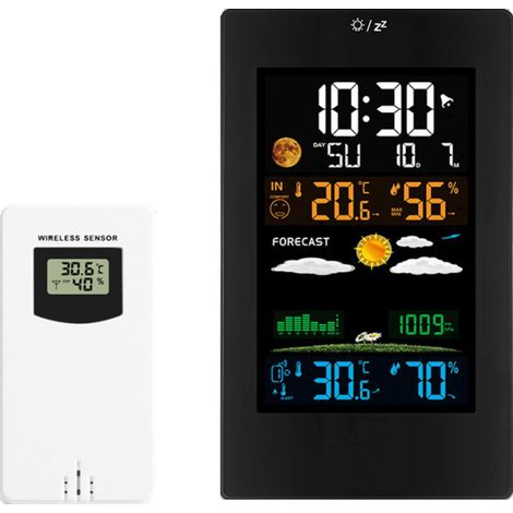 Station Météo avec Capteur Extérieur, Thermomètre Hygromètre Numérique Intérieur et Extérieur, Station Météo sans fil avec Température, Humidité, Prévisions Météorologiques, Réveil et Barométrique (1/5)