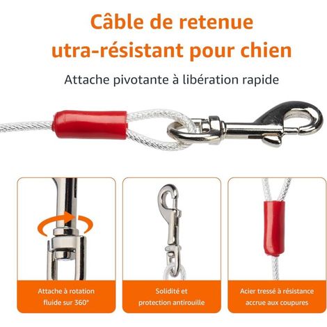 Câble d'attache pour chiens, 6m, Blanc