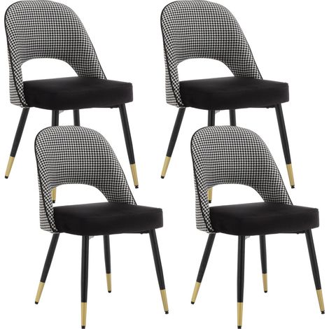 Wahson Lot de 4 Chaises en Velours, Chaises de Salle a Manger Pied Métal, Chaises Moderne Pour Cuisine, Noir