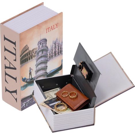 Coffre-fort de Livre avec Serrure à Combinaison, 18 x 12 x 5,5 cm Italie Tour Penchée Livre de Coffre-Fort en Métal avec Serrure à Clé pour l'Argent et les Bijoux (1/5)