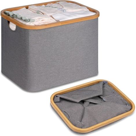 Ecleanfy - panier linge bambou 60L pliable. Design épuré beige. Idéal rangement chambre/salle de bain.Gris (1/5)