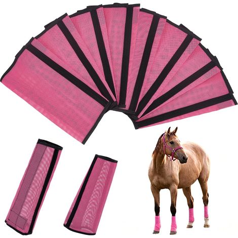 Lot de 4 leggings en filet pour chevaux - Rouge cerise - Forme rectangulaire - Antidérapant - Respirant (1/5)
