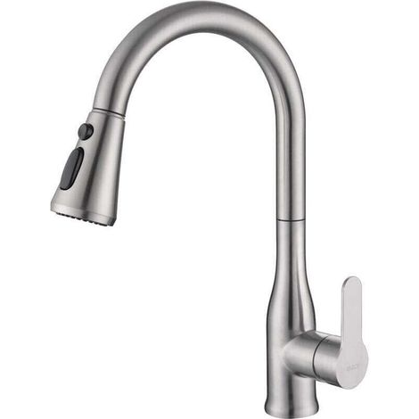 High Arc Kitchen Sink Mixer Tap, Kitchen Faucet with Pull-Out Sprayer, 360° Swivel Mixer Tap, Spring-Loaded Sink Faucet