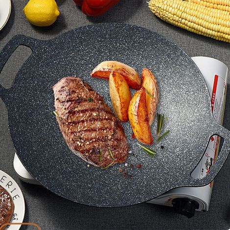 Sartén redonda para parrilla con guantes protectores y chanclas, 41 cm / 16,1 pulgadas, versátil para camping, picnics y obras de construcción, con cesta y caja de almacenamiento. (1/5)