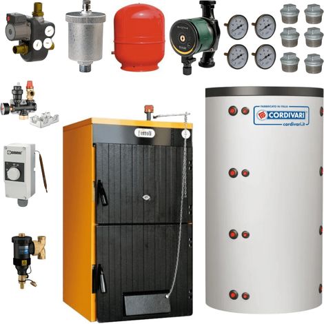 Ferroli – Pack chaudière bois 43 kW – Ballon tampon 1000 L en acier isolé – Unité de charge Laddomat 20 – Circulateur électronique (1/4)