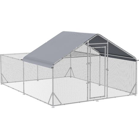 Enclos poulailler extérieur 12 m² parc grillagé acier galvanisé espace couvert 4L x 3L x 2H m