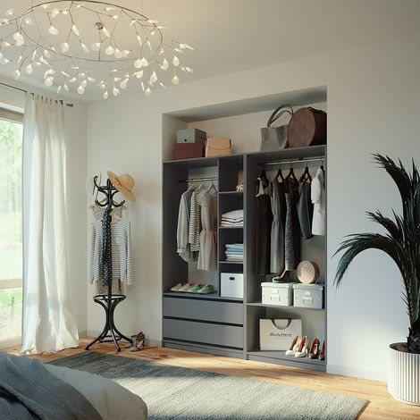 Armoire à vêtements Elmo, Anthracite, 180x200cm Lot de 2, Vicco
