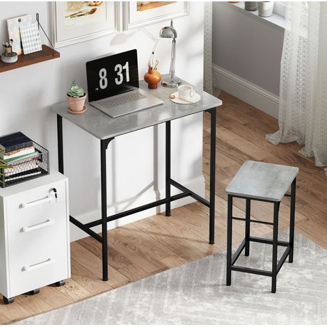Set de table de bar avec 2 tabourets en acier gris et noir 80x50x87 cm OKWISH (1/5)