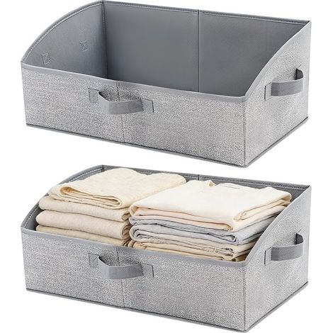 Lot de 2 Boîtes de Rangement en Tissu 28L Panier Rangement 50 28.5 20cm Cube de Rangements Pliable en Tissu Ouvertes avec Poignées pour Vêtements, Jouets, Livres, Armoire, Gris (1/5)