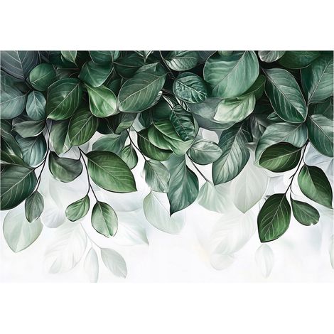 Papier peint panoramique feuilles vertes suspendues intissé 200x140 cm mural salon chambre déco murale (1/5)