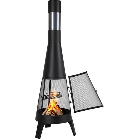 Cheminée d extérieur conique 50 cm avec foyer au bois, grille et couvercle antirouille, terrasse, jardin, grillades et chauffage (1/5)