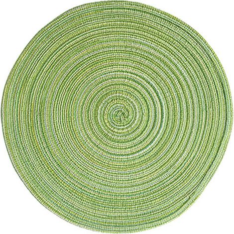 Un ensemble de 4 sets de table ronds, vert algue, de 38 cm de diamètre, pour la décoration de table. (1/5)