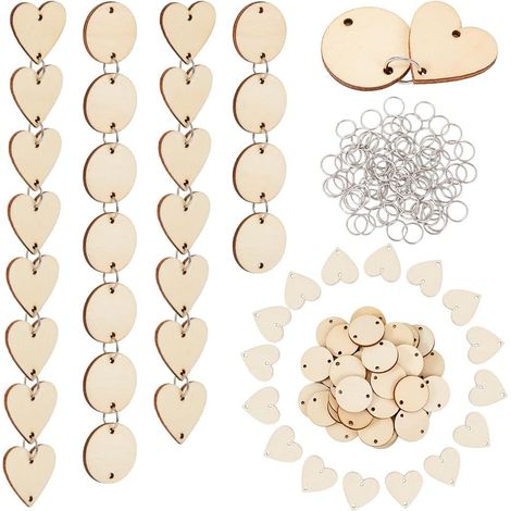 100 plaque D'Anniversaire Familiale Étiquettes en Bois en Forme de Cœur avec Trous Cercles en Bois et 100 anneaux de Jonction en Bois Brut pour Bricolage Panneau Familial Calendrier D'Anniver (1/5)