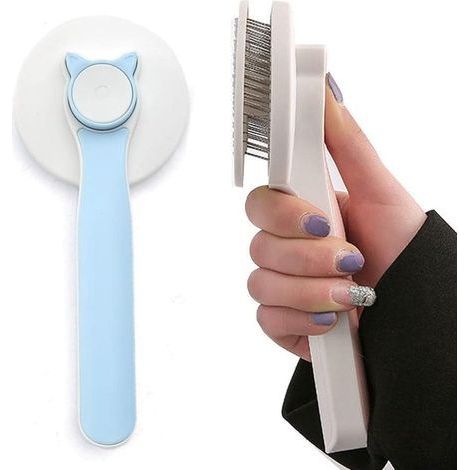 Brosse pour Chat & Chien - Brosses Autonettoyantes Anti Poils Morts pour Chiens & Chats - Accessoire pour Animaux à Poil Long ou Court - Ne Tire Pas Les Poils pour Un Toilettage Facile - Bleu (1/5)