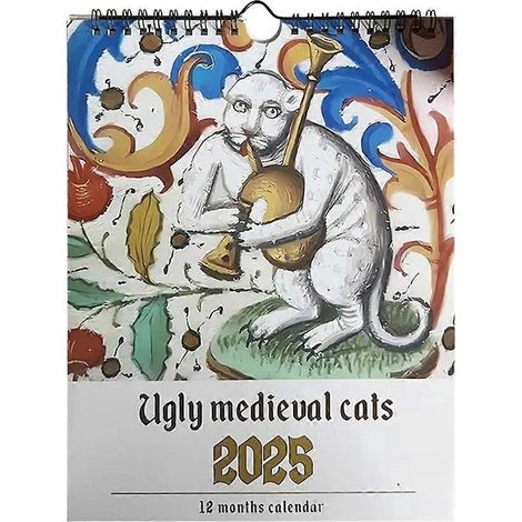 Calendrier des chats médiévaux 2025 - Calendrier mural de chats médiévaux étranges (1/5)