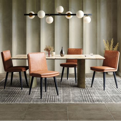 Chaise de salle à manger lot de 4 49x57x84 cm en PU brun, moderne pour salle à manger FloraGrace (1/5)