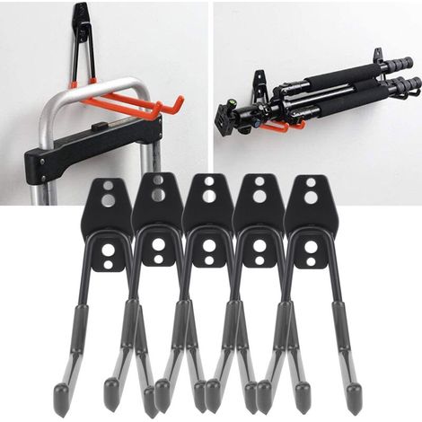Juego de 5 ganchos de pared resistentes para garaje con revestimiento antideslizante. Prácticos ganchos en forma de J para colgar escaleras, bicicletas, cuerdas, escobas y herramientas de jardinería. (1/5)