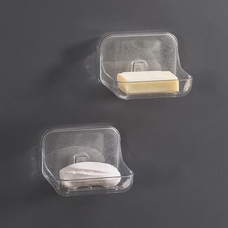 Porte-savon mural adhésif sans perçage pour salle de bain, cuisine, plastique translucide (1/5)