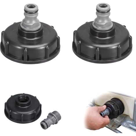 2 Pièces Adaptateur Cuve 1000L S60x6, Bouchon Cuve 1000L avec Raccord Rapide 1/2 Pouce, Raccord IBC pour Tuyau d'Arrosage, Connecteur de Réservoir en Plastique pour Récupérateur Eau de Pluie (1/5)