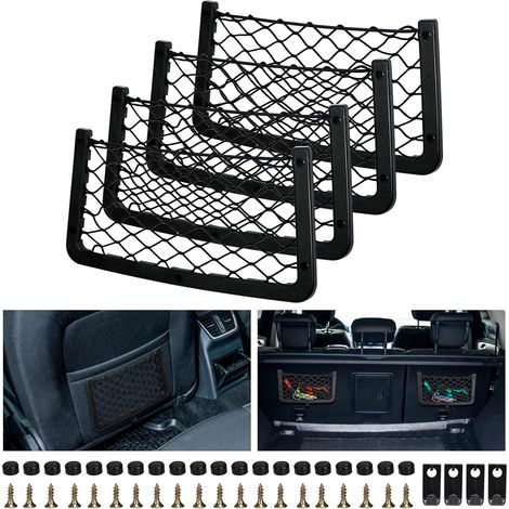 4er-Set Auto-Aufbewahrungsnetz, Kofferraum-Aufbewahrungsnetz, Kofferraumnetz, mit Schrauben, Haken, Autotaschen-Organizer-Tasche für Auto, Wohnmobil, Boot, Zuhause (36 x 18 cm)