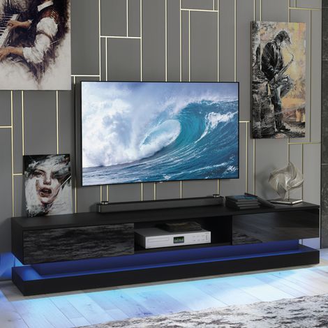 Bloom TV Unit - Black with Gloss Doors & LED - 180cm (1/5)