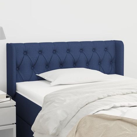 Tête de lit avec oreilles pour lit simple, Cadre de lit, Tableau décoratif de chevet Bleu 93x16x78/88 cm Tissu CDE88688 (1/5)