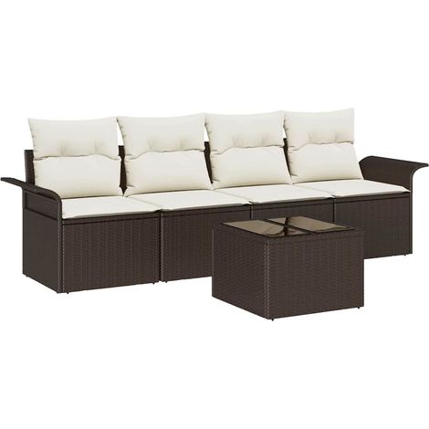 Maison Exclusive - Set di divani con cuscino 5 pcs Marrone polyrattan