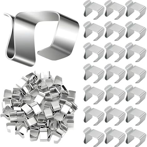 50 piezas de ganchos para canaletas de luces de cadena, luces navideñas de acero inoxidable, ganchos metálicos para canaletas de luces navideñas, mini ganchos para canaletas, pequeños
