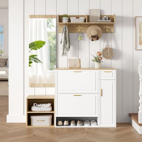 LINHOO Ensemble Entrée 4 Pièces avec Meuble Chaussures et Miroir, Rangement Complet (1/5)