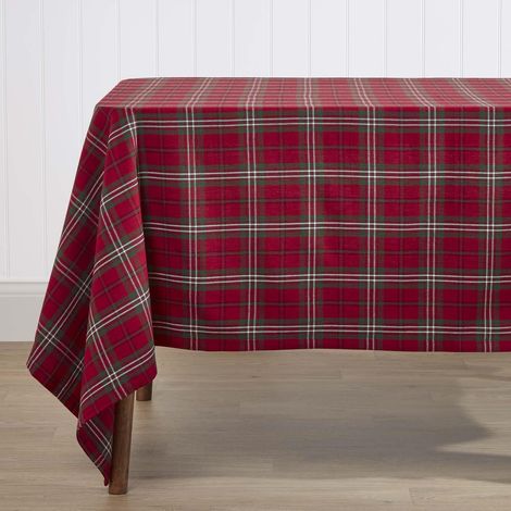 HOMESCAPES Prince Edward Tischdecke aus 100% Baumwolle, 138 x 228 cm, rot kariert