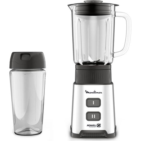 Moulinex LM17GD10 Pulseo Frullatore con Bottiglia da Viaggio 600 ml, Potenza 400W, Capacità 0.7 Litri, Tecnologia Powelix, Frullatore Elettrico con 2 Velocità e Vaso in Vetro Termoresistente (1/5)