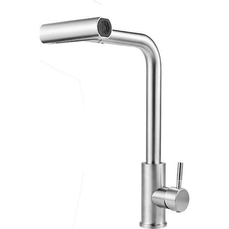 Pommeau de douche rétractable pour cuisine, rotation à 360°, acier inoxydable brossé, 4 vitesses de jet, (1/5)