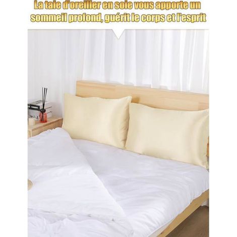 Taie Oreiller Satin 65x65 Lot de 2, Enveloppe de Mode taie Oreiller Lavable (Light Beige) Light Beige TAIE OREILLER (1/5)