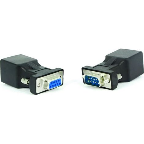 Adaptateur RJ45 vers RS232, adaptateur d'extension LAN Ethernet Cat. 5e/6 avec prise série DB9 à 9 broches et connecteur RJ45, 2 pièces (fiche + prise) (1/5)