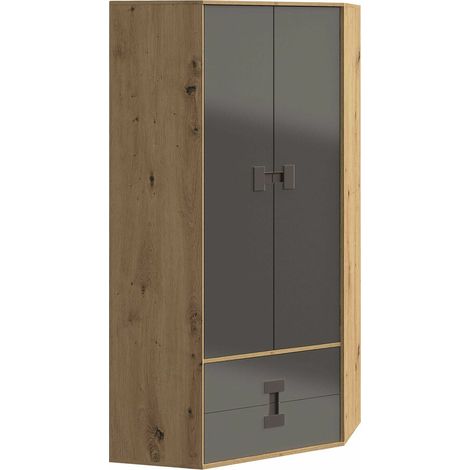 Armoire d'angle Florevi 114, Gris brillant + Chêne Artisan, 191x88x88cm, Portes d'armoire: Avec des charnières, Nombre d'étagères: 3 (1/3)