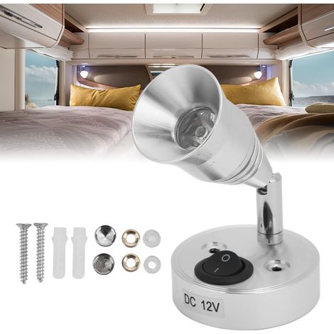 Lampe de lecture LED 12V 3W flexible pour camping-car, voiture, bateau, avec interrupteur - Blanc chaud, coque argentée