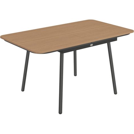 Tavolo da giardino 140 x 80 cm per 6 persone, piano effetto legno, struttura in metallo (1/5)
