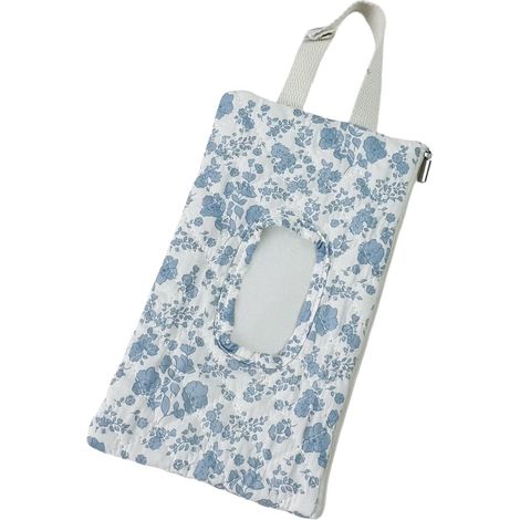 Porte-lingettes matelassé avec lanière - Portable à suspendre - Grande capacité - Réutilisable - Sac à main de voyage quotidien (fleur bleue) (1/5)