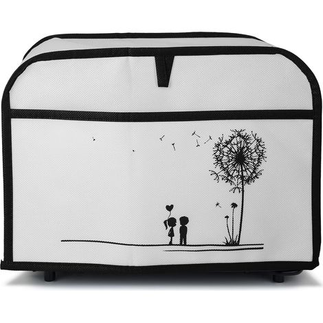 Housse Compatible avec Grille-Pain 2 tranches - Housse de Protection intégrale 19 x 20,3 x 28 cm pour Grille-Pain - Noir-Blanc (1/5)