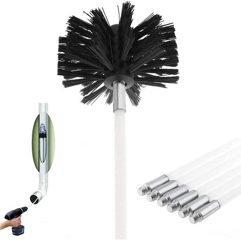 Kit de ramonage cheminée, outils de nettoyage, 6 tiges flexibles 41 cm, brosse 100 mm + tige hexagonale, entretien conduit, set complet. (1/5)