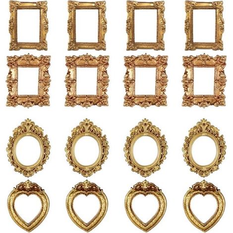 Cadres photo - Lot de 16 - Plastique/Résine - Accessoires de bijoux - DIY - Sans verre ni fond - Doré (1/5)