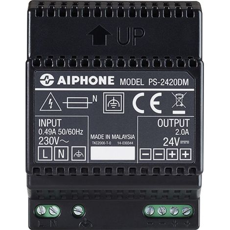 Aiphone – Alimentation à découpage 24V DC 2A pour interphone et visiophone – Rail DIN 4 modules – PS2420DM