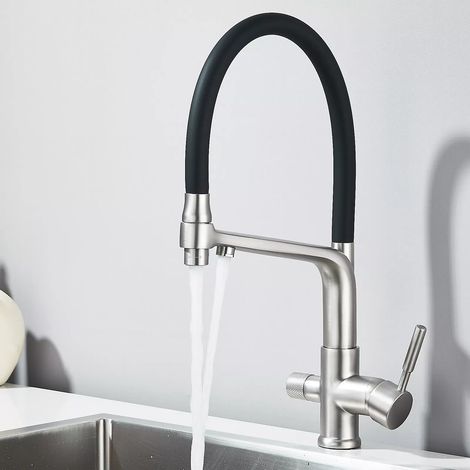 Robinet de cuisine noir 3 voies douchette extractible robinet d'eau potable cuisine (1/4)