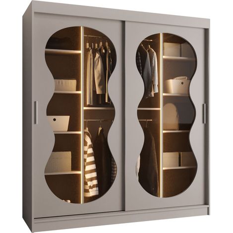 Armario Hartford 530, Cachemira, 200x180x62cm, Puertas de armario: Correderas, Número de estantes: 5, LED