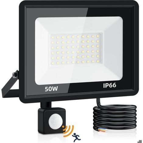 Projecteur LED extérieur 50 W avec détecteur de mouvement, projecteur LED extérieur ultra-lumineux 5000 lm, projecteur LED blanc froid 6500 K (1/5)
