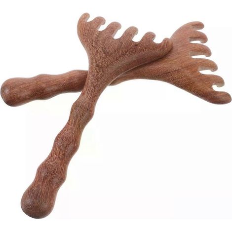 Lot de 2 peignes de massage en bois de santal, masseur manuel Gua Sha pour cuir chevelu et cou en profondeur-AquaForge (1/5)