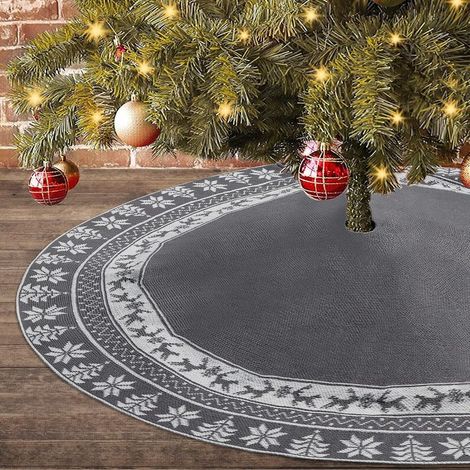 Jupe de sapin de Noël tricotée de 122 cm - Grand tapis de sapin de Noël (Gris) (1/5)