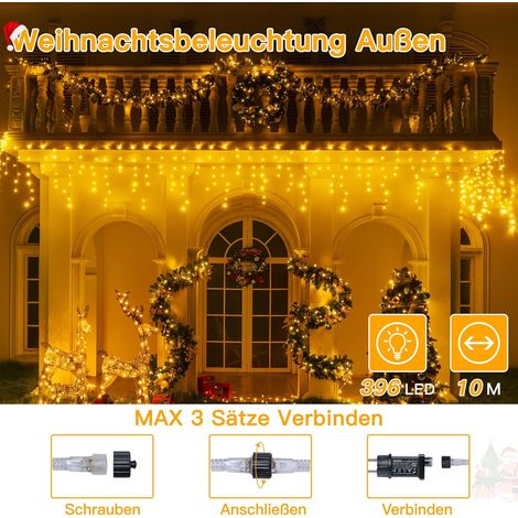 Eisregen Lichterkette Außen 10m, 300 LED Lichterkette außen Strom mit Fernbedienung, wasserdicht Weihnachtsbeleuchtung außen mit Timer 8 Modi für Balkon Weihnachten Haus Carport(warmweiß)